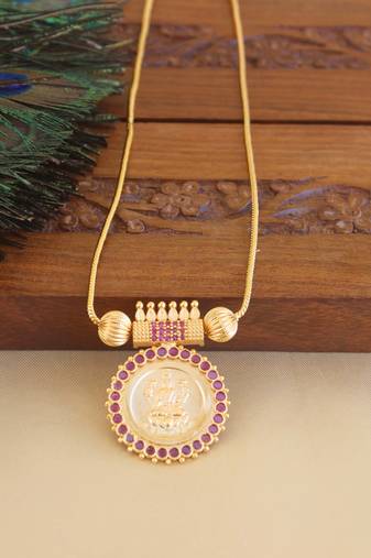 Kerala style gold plated temple pendant chain