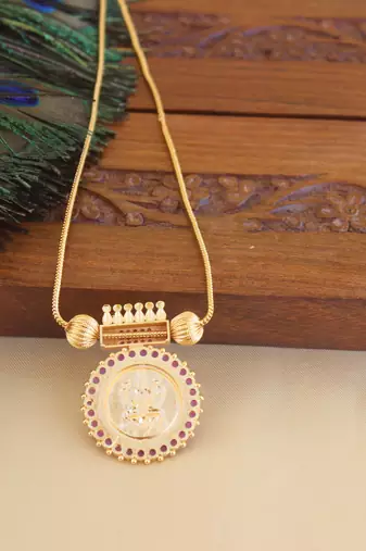 Kerala style gold plated temple pendant chain