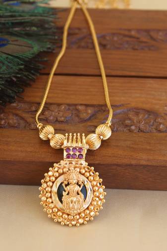 Kerala style gold plated temple pendant chain