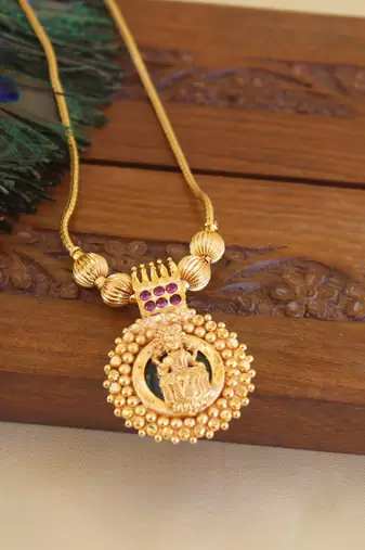 Kerala style gold plated temple pendant chain