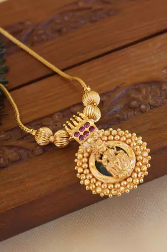 Kerala style gold plated temple pendant chain