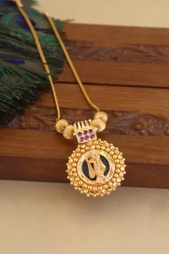 Kerala style gold plated krishna pendant chain