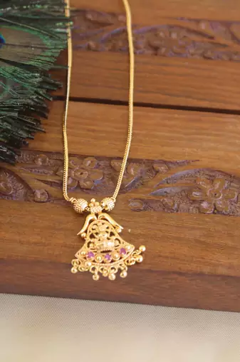 Kerala style gold plated temple pendant chain