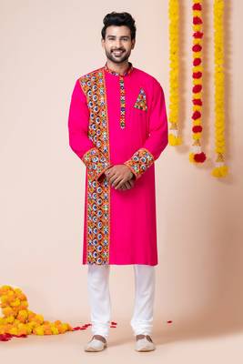 Pink heavy rayon navratri special traditional kurta pyjama 1