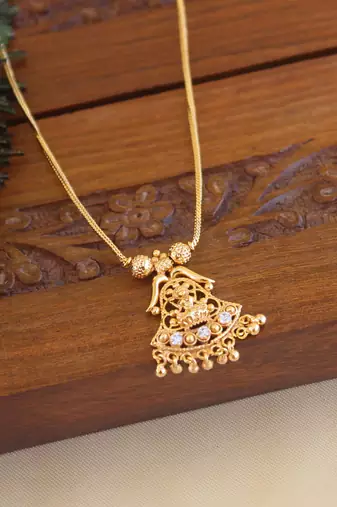 Kerala style gold plated temple pendant chain
