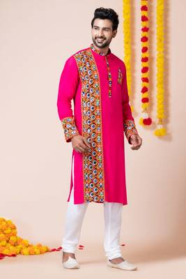 Pink heavy rayon navratri special traditional kurta pyjama 3