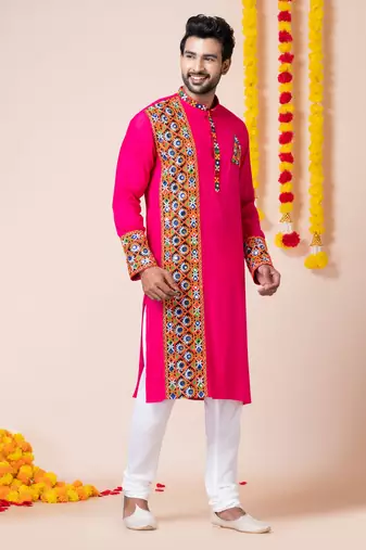 Pink heavy rayon navratri special traditional kurta pyjama