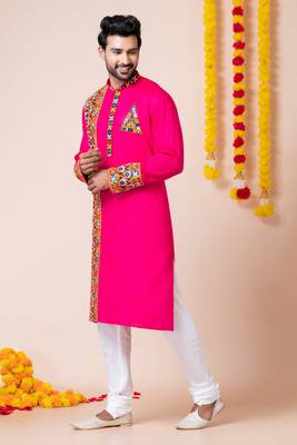 Pink heavy rayon navratri special traditional kurta pyjama 4