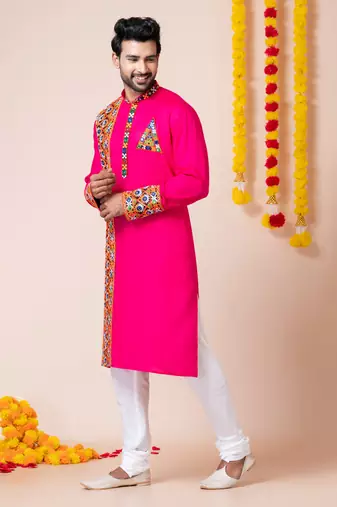 Pink heavy rayon navratri special traditional kurta pyjama