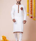 White heavy rayon navratri special traditional kurta pyjama