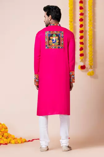 Pink heavy rayon navratri special traditional kurta pyjama