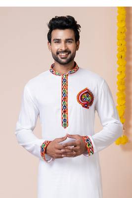 White heavy rayon navratri special traditional kurta pyjama 2
