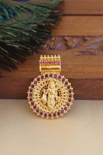 Kerala style gold plated krishna pendant