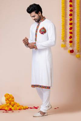 White heavy rayon navratri special traditional kurta pyjama 3