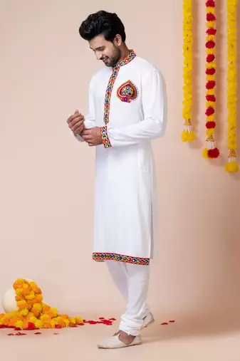 White heavy rayon navratri special traditional kurta pyjama