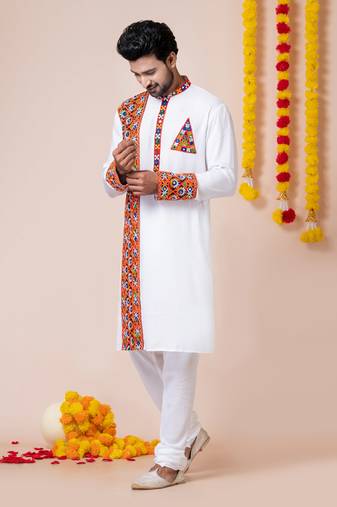 White heavy rayon navratri special traditional kurta pyjama
