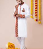 White heavy rayon navratri special traditional kurta pyjama