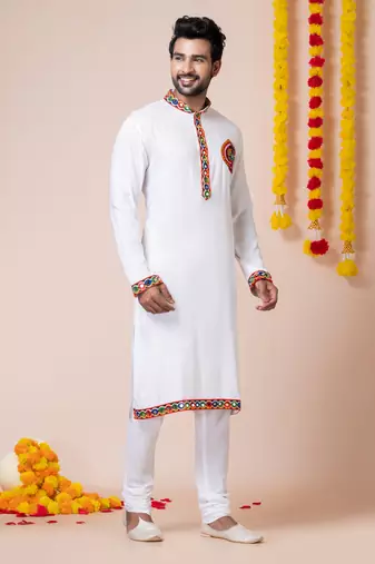 White heavy rayon navratri special traditional kurta pyjama