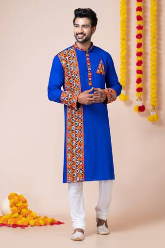 Blue heavy rayon navratri special traditional kurta pyjama