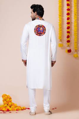 White heavy rayon navratri special traditional kurta pyjama 5