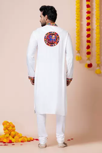 White heavy rayon navratri special traditional kurta pyjama