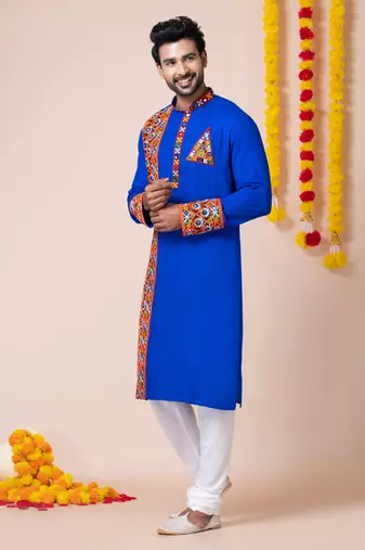 Blue heavy rayon navratri special traditional kurta pyjama