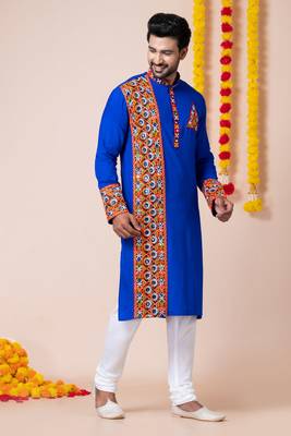 Blue heavy rayon navratri special traditional kurta pyjama 3