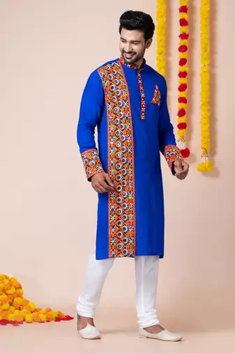 Blue heavy rayon navratri special traditional kurta pyjama