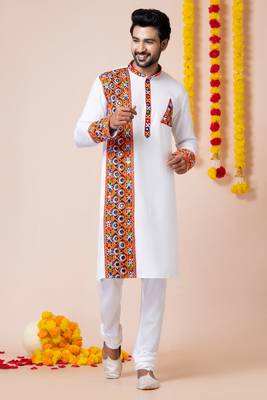 White heavy rayon navratri special traditional kurta pyjama 4