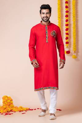 Red heavy rayon navratri special traditional kurta pyjama 1
