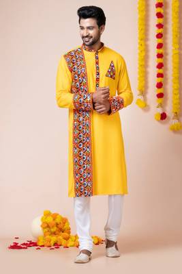 Yellow heavy rayon navratri special traditional kurta pyjama 1