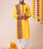 Yellow heavy rayon navratri special traditional kurta pyjama