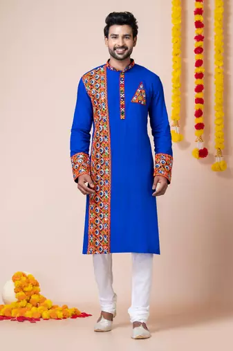 Blue heavy rayon navratri special traditional kurta pyjama