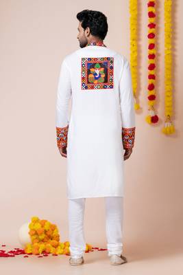 White heavy rayon navratri special traditional kurta pyjama 5