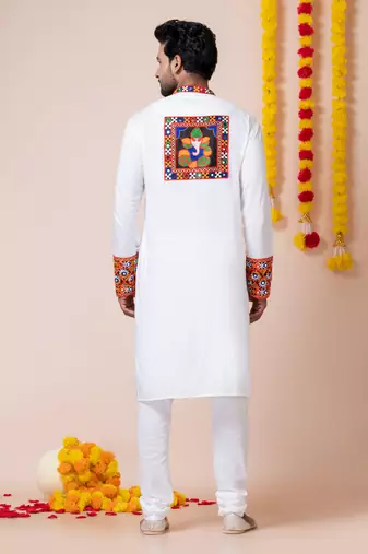 White heavy rayon navratri special traditional kurta pyjama