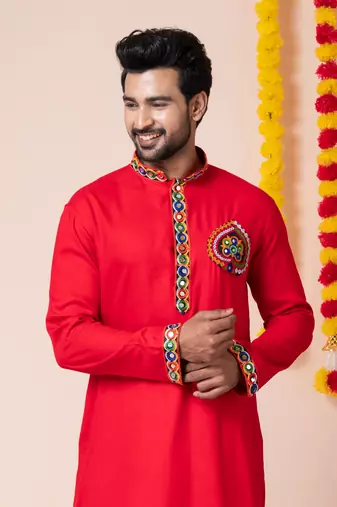 Red heavy rayon navratri special traditional kurta pyjama