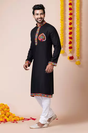 Black heavy rayon navratri special traditional kurta pyjama