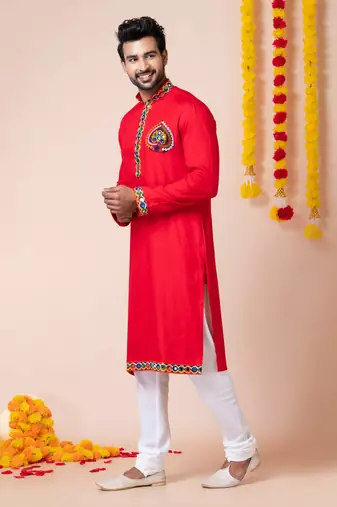Red heavy rayon navratri special traditional kurta pyjama