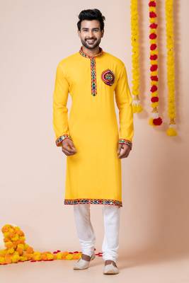 Yellow heavy rayon navratri special traditional kurta pyjama 1