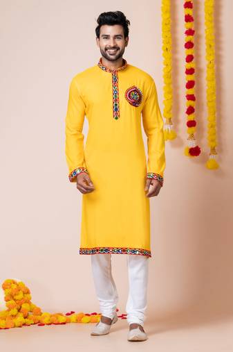 Yellow heavy rayon navratri special traditional kurta pyjama