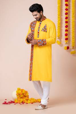 Yellow heavy rayon navratri special traditional kurta pyjama 3