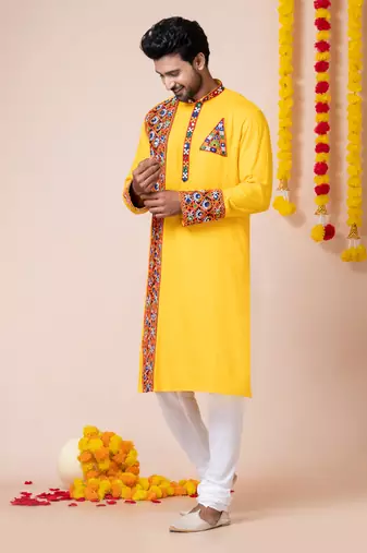 Yellow heavy rayon navratri special traditional kurta pyjama
