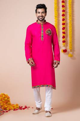 Pink heavy rayon navratri special traditional kurta pyjama 1