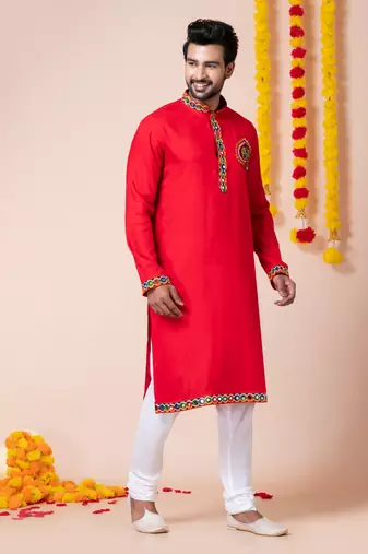 Red heavy rayon navratri special traditional kurta pyjama
