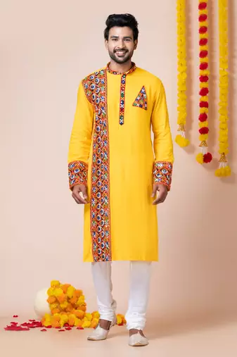 Yellow heavy rayon navratri special traditional kurta pyjama