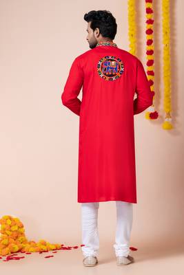 Red heavy rayon navratri special traditional kurta pyjama 5