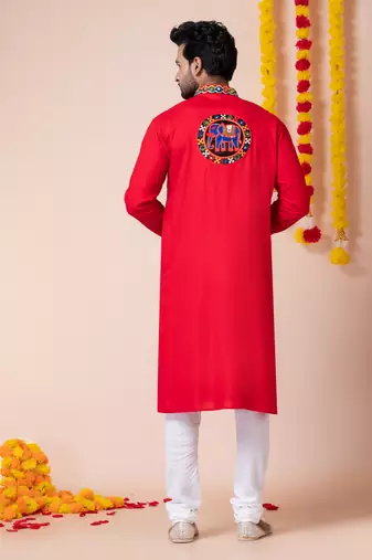 Red heavy rayon navratri special traditional kurta pyjama