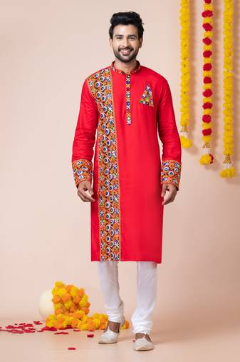 Red heavy rayon navratri special traditional kurta pyjama