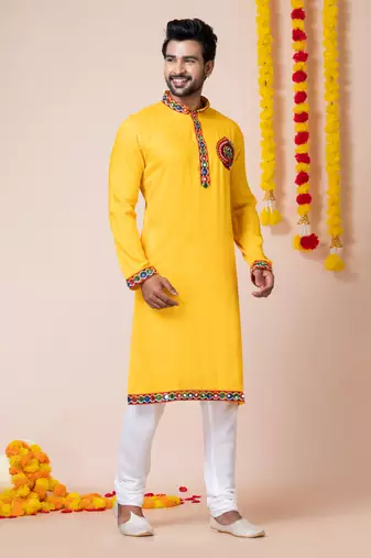 Yellow heavy rayon navratri special traditional kurta pyjama