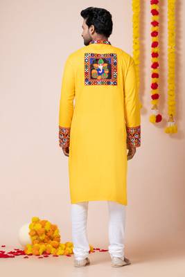 Yellow heavy rayon navratri special traditional kurta pyjama 5